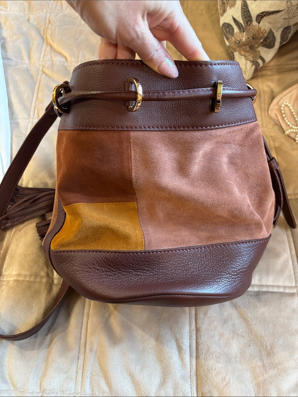 See By Chloe Colorblock Suede & Leather Drawstring Crossbody - Picture 13 of 17